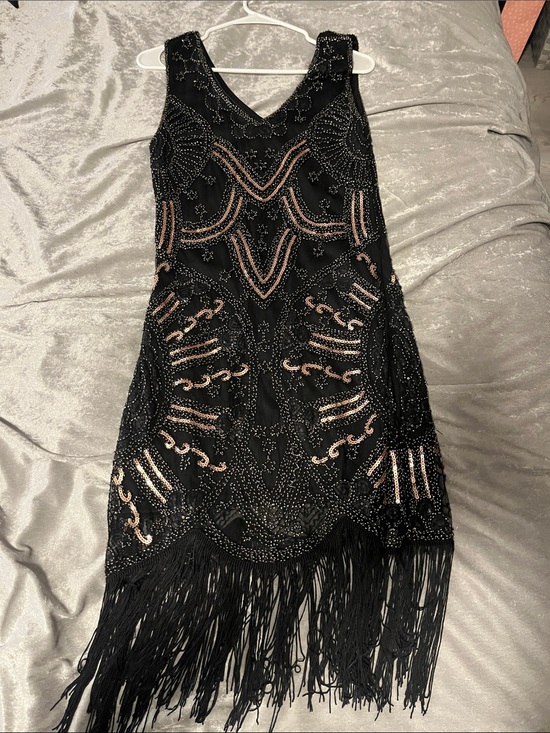 Dresses & Skirts - Black Beaded Fringe Evening Dress